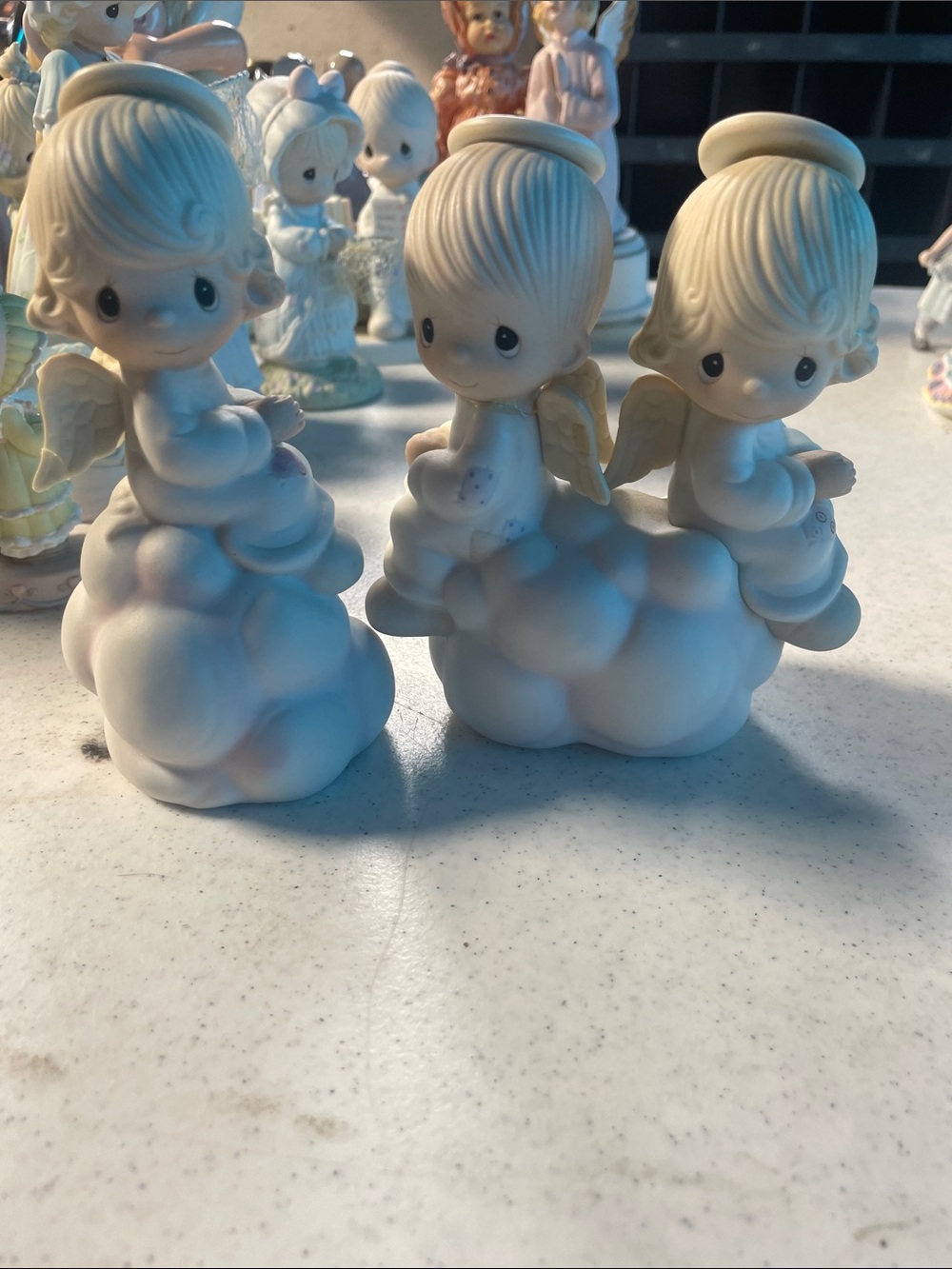 Precious Moments Cream White Angel Trio on Clouds Figurines